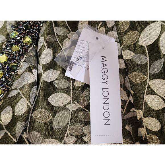 Maggy London Green & Gold Brocade Cocktail Dress Sleeveless Women’s Size 8 NWT - Picture 6 of 16